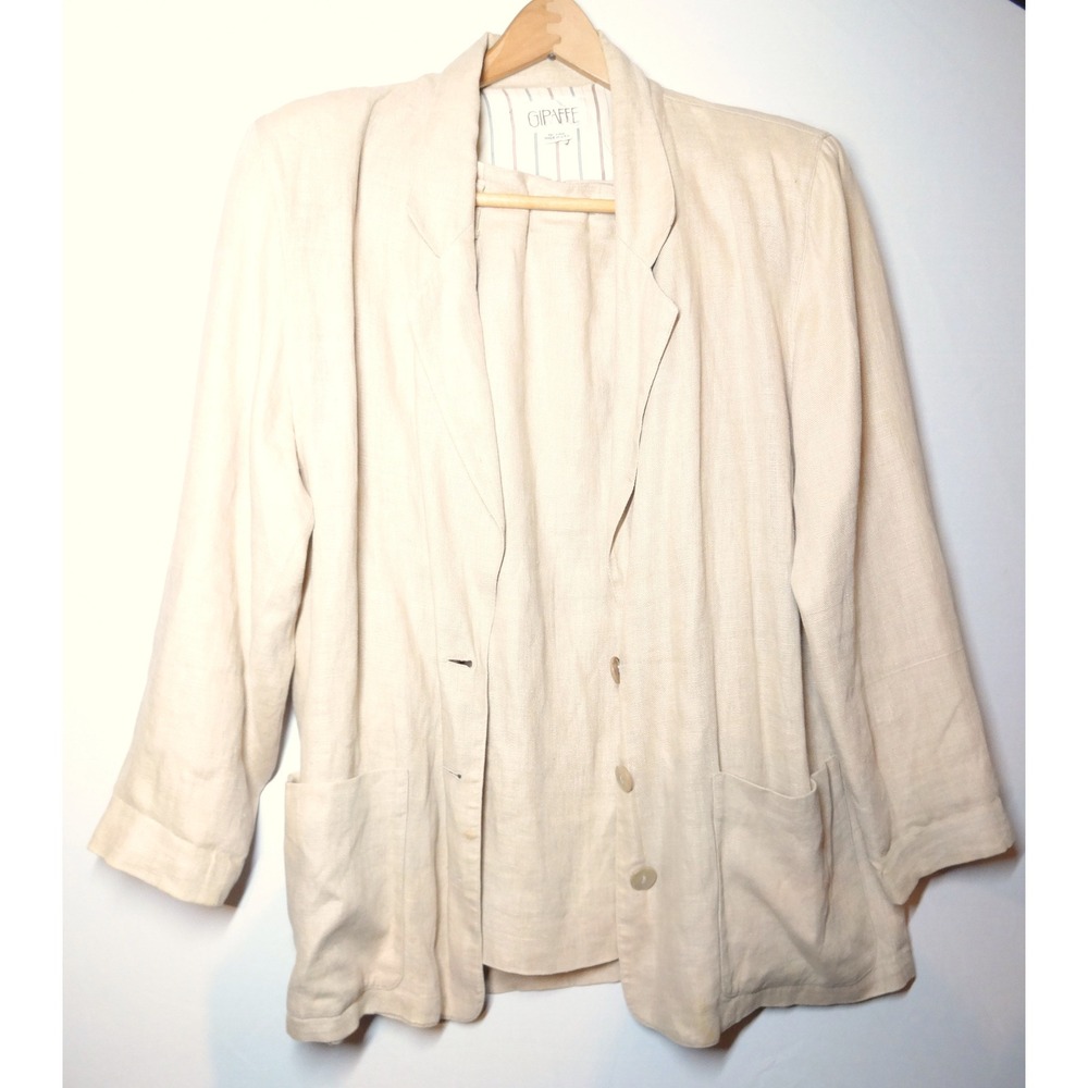 VTG Giraffe Skirt Suit Set Women 10 Beige Linen Blend 90s Professional Career